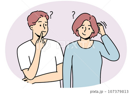 Man and woman feel confused look for solution Man and woman feel confused look for solution 107379813