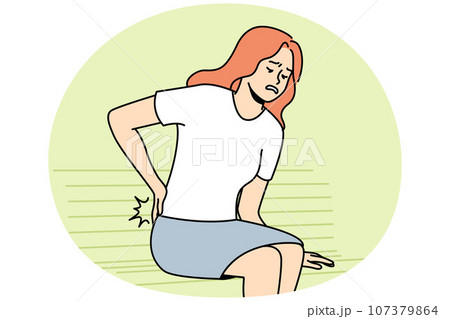Unwell woman suffer from backache Unwell woman suffer from backache 107379864