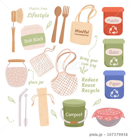 Set Eco Friendly Zero Waste Reusable Platic...のイラスト素材 [107379938] - PIXTA