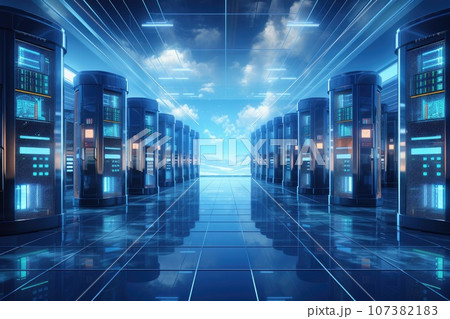 Data center and Server room. Technology background. Generative AI 107382183