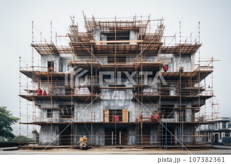 Construction scaffolding and building site. Generative AI 107382361