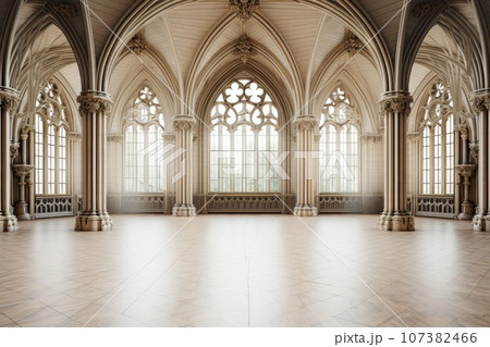 Empty Castle Hall Background with copy space. Generative AI Empty Castle Hall Background with copy space. Generative AI 107382466