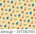 キャンプ用品パターン背景（黄色） 107382501