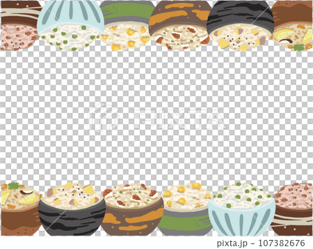 混ぜご飯 炊き込みご飯のシンプル手描き風フレーム 混ぜご飯 炊き込みご飯のシンプル手描き風フレーム 107382676
