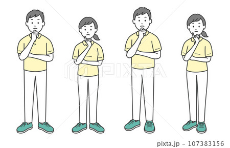 顔に手を当てて悩む介護士男女 顔に手を当てて悩む介護士男女 107383156