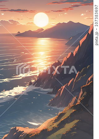 Zone of coast with waves reefs on the rocks 107383697
