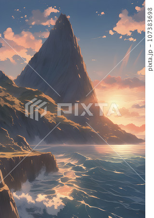Zone of coast with waves reefs on the rocks 107383698