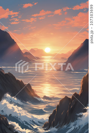 Zone of coast with waves reefs on the rocks 107383699