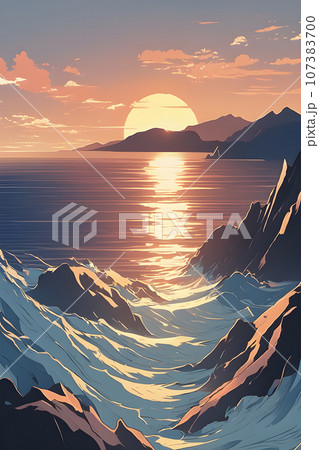 Zone of coast with waves reefs on the rocks 107383700