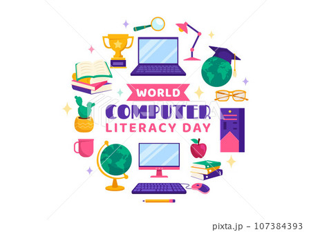 World Computer Literacy Day Vector Illustration on December 2 with Book and Media Equipment in Education Holiday Cartoon Hand Drawn Templates 107384393