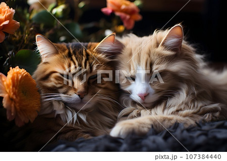 窓辺で気持ちよさそうに眠る猫8　AI生成画像 107384440