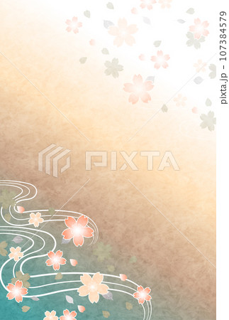 喪中　桜　和柄　年賀状　背景 107384579