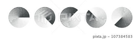 Grainy circular shape of noise and dots. gradient depth, halftone effect. Flat vector illustration isolated on white background. Grainy circular shape of noise and dots. gradient depth, halftone effect. Flat vector illustration isolated on white background. 107384583