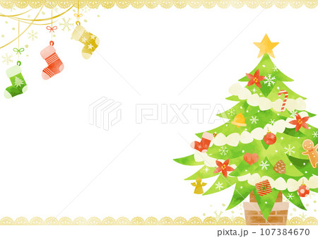 クリスマスツリーと靴下のフレーム 107384670