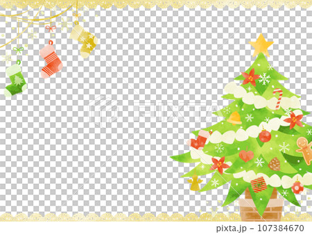 クリスマスツリーと靴下のフレーム 107384670