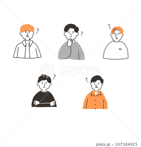 ポーズをとった男性たち　上半身　疑問 107384925