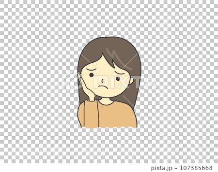 A woman thinking with her hand on her cheek 107385668