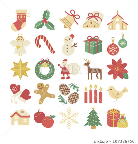 クリスマスアイコン風イラストセット 107386756