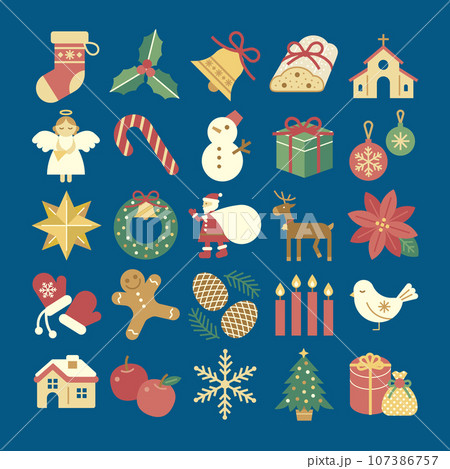 クリスマスアイコン風イラストセット 107386757