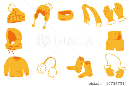 冬の黄色い防寒着イラストセット 107387514