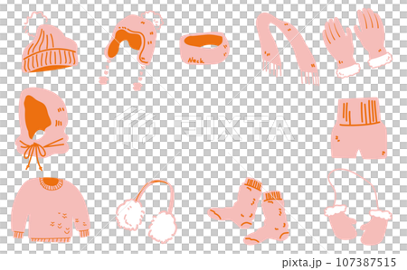Pink winter clothing illustration set fashion item illustration Pink winter clothing illustration set fashion item illustration 107387515
