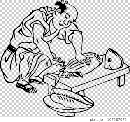 魚を捌く板前 107387973