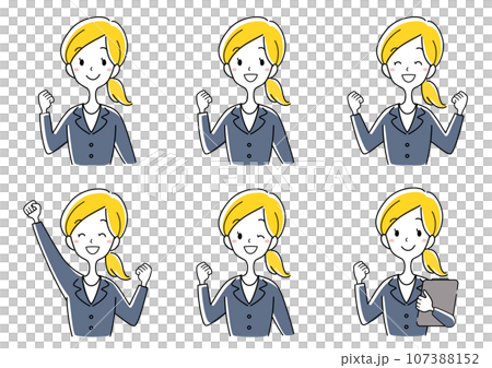 ガッツポーズをするスーツの女性のイラストセット 107388152