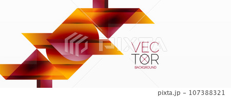 Gradient color triangles and circles on white. Dynamic blend creating captivating visual impact. Geometric background for digital designs, presentations, website banners, social media posts 107388321