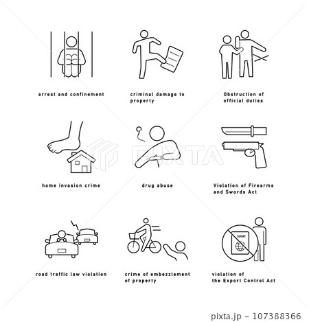 さまざまな種類の犯罪のアイコンセット 107388366