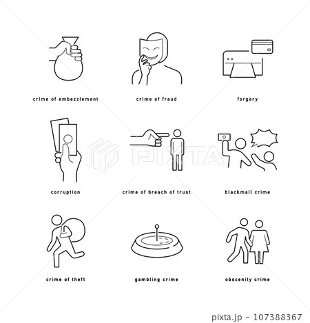 さまざまな種類の犯罪のアイコンセット 107388367
