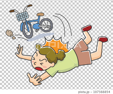 自転車で転んでケガをする女性 自転車で転んでケガをする女性 107388854