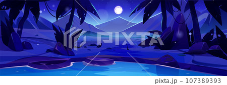 Night arabian desert oasis with lake background Night arabian desert oasis with lake background 107389393