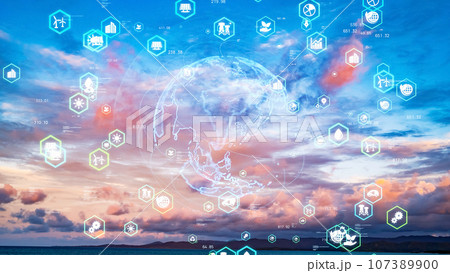 青空と環境イメージ　気候変動　地球温暖化 107389900