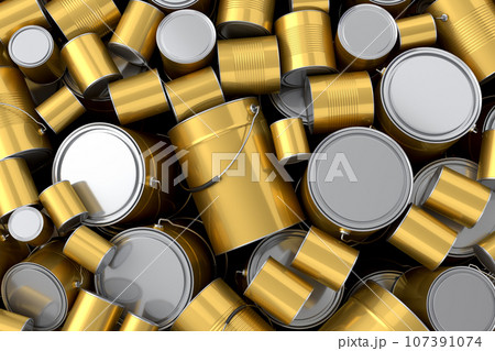 Pile of spray paint cans on violet background. Spray bottle and dispenser 107391074