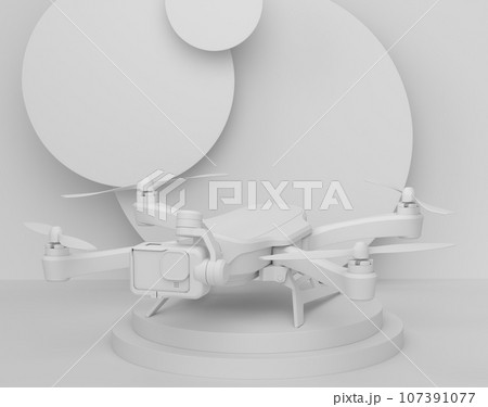 Abstract scene or podium with drone or quad copter with action camera 107391077