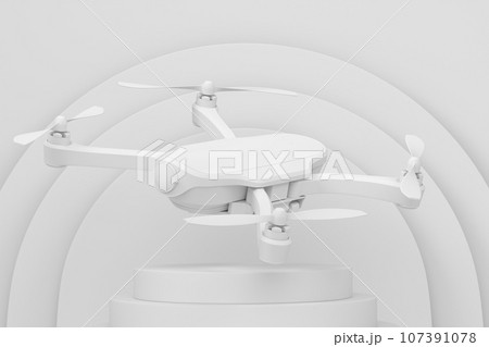 Abstract scene or podium with drone or quad copter with action camera 107391078