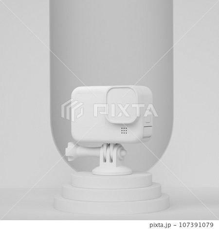 Abstract scene or podium with photo and video action camera on monochrome 107391079