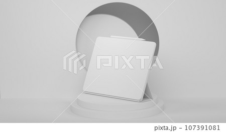 Abstract scene or podium with computer tablet with keyboard on monochrome 107391081