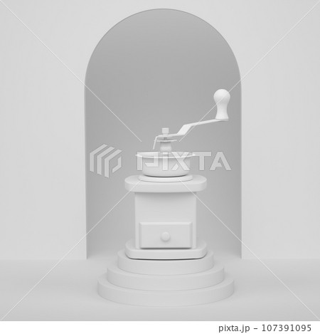 Abstract scene or podium with coffee grinder on monochrome background 107391095