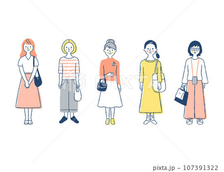 さまざまな女性5人 全身 f1-5 さまざまな女性5人 全身 f1-5 107391322