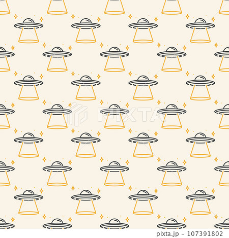 Alien Spaceship vector UFO Invasion outline colored seamless pattern Alien Spaceship vector UFO Invasion outline colored seamless pattern 107391802
