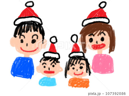 子どもが描いたような、クリスマスの家族の絵 107392086