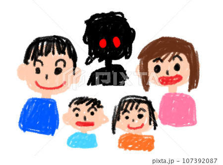 子どもが描いたような、ホラーな家族の絵 107392087