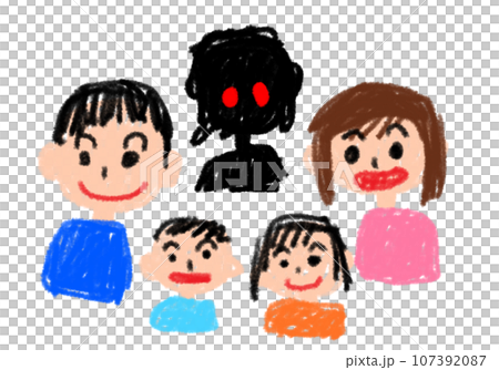 子どもが描いたような、ホラーな家族の絵 107392087