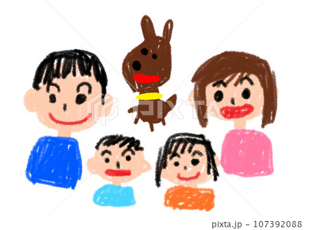 子どもが描いたような、家族の絵 107392088