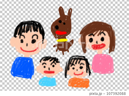 子どもが描いたような、家族の絵 107392088