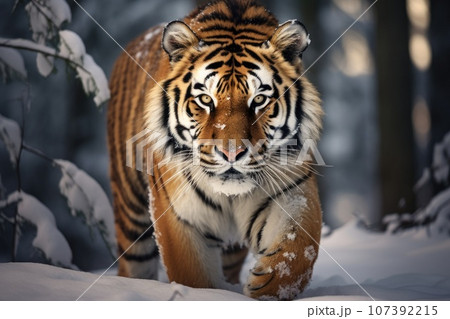 Siberian tiger in a snowy landscape Siberian tiger in a snowy landscape 107392215