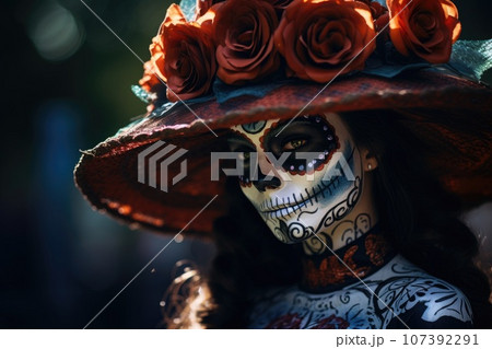 Mexican Catrina, traditional skeleton for Day of the Dead or Halloween in Mexico Mexican Catrina, traditional skeleton for Day of the Dead or Halloween in Mexico 107392291
