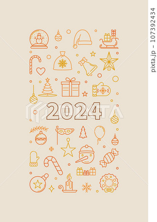 Merry Christmas and Happy 2024 New Year vector Winter Holidays concept thin line creative vertical Banner 107392434