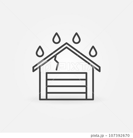 Garage Building Roof Leak vector Water Damage concept outline icon 107392670